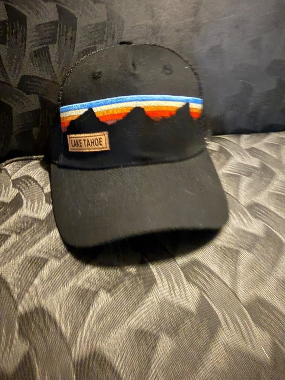 Lake Tahoe Black Baseball Cap Retro Sunset Mountain Embroidered Adjustable Hat
